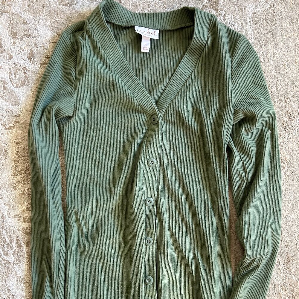 Ingrid + Isabel Olive Green Ribbed Button-Down maternity Dress -- size S